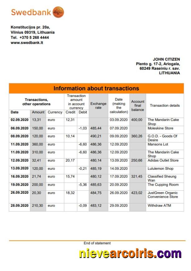 Lithuania Swedbank statement